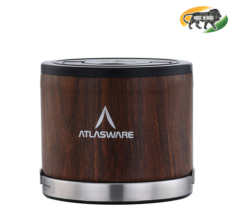 Atlasware Stainless Steel Wood Finish Insulated Lunch box 475ml (1 Container) Tiffin Box