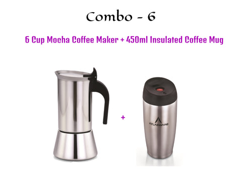 6 Cup Coffee Maker & 450ml Coffee Mug/Travel Mug