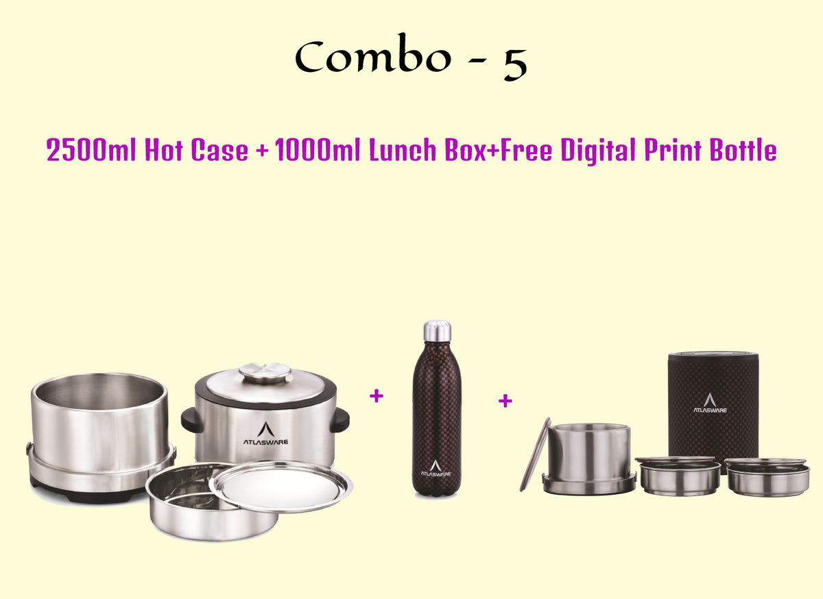 2500ml Insulated Hotcase and 1000ml Lunch Box With 750ml Vacuum Bottle Free